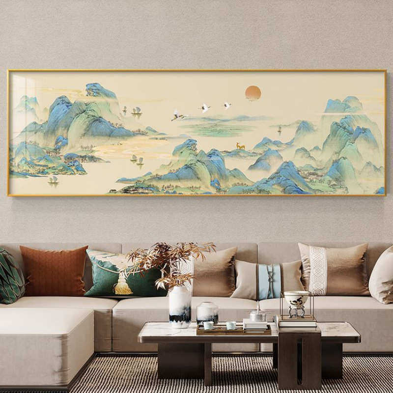 沙发办公室中式图新装饰画背景墙壁画客厅书房山水画千里挂画江山