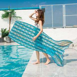 万美批发 亮片美人鱼浮排鱼尾巴水上充气浮床 二色可选