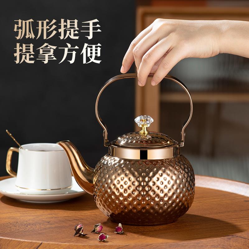 跨境不锈钢泡茶壶中东锤纹餐厅酒店茶水壶带滤网家用花茶壶烧水壶
