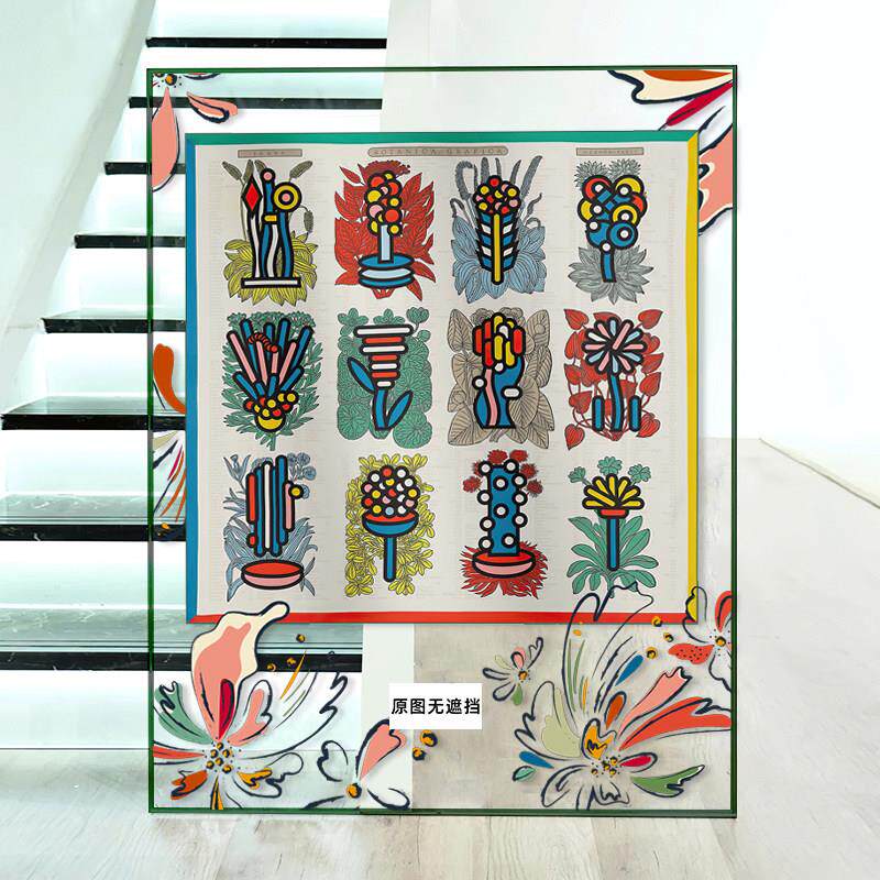 咖啡厅高级轻奢花卉丝巾装裱挂画玄关亚克力框摆画精品店客厅壁画