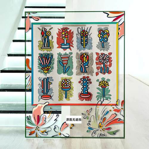 咖啡厅高级轻奢花卉丝巾装裱挂画玄关亚克力框摆画精品店客厅壁画