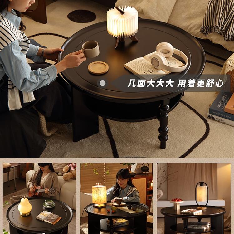 中复古实木餐桌发边几小美法式户型轻奢矮沙阳CLW台客厅家用圆形