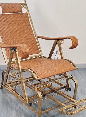 阳台铁艺摇椅仿藤编织午睡躺椅家用多功能成人逍遥椅懒人摇摇椅L&