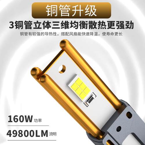 大功率三铜管汽车led大灯h7近光灯泡远近一体超亮h11强光9005车灯