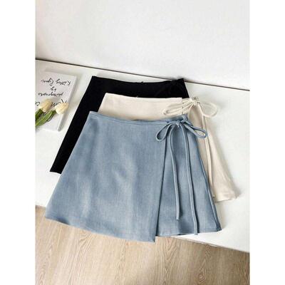 U 25578 Tie solid denim skirt 系带纯色牛仔半身短裙跨境外