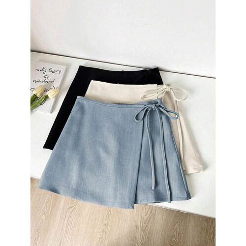 U 25578 Tie solid denim skirt 系带纯色牛仔半身短裙跨境外