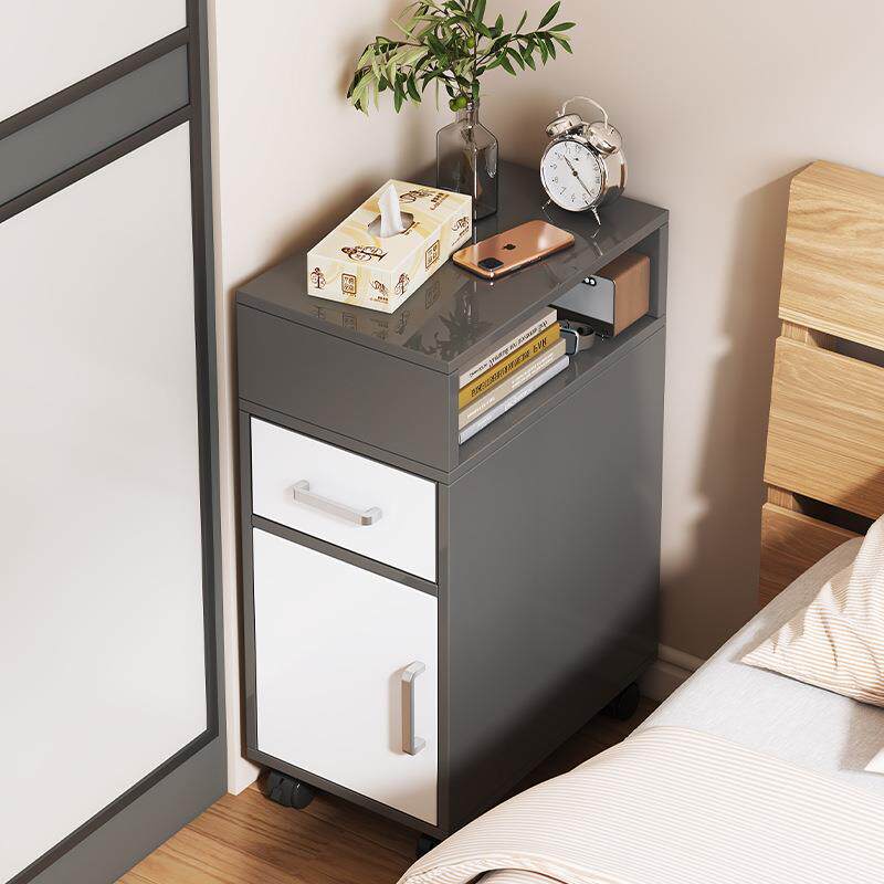 床头柜简约现代小型带滚轮可移动卧室床边窄缝储物柜子床头置物架