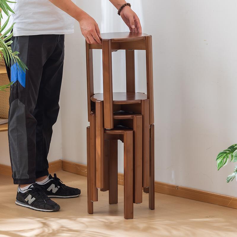 楠竹圆凳茶几家用可叠放组合凳简约加厚凳子餐桌矮凳客厅叠叠乐凳
