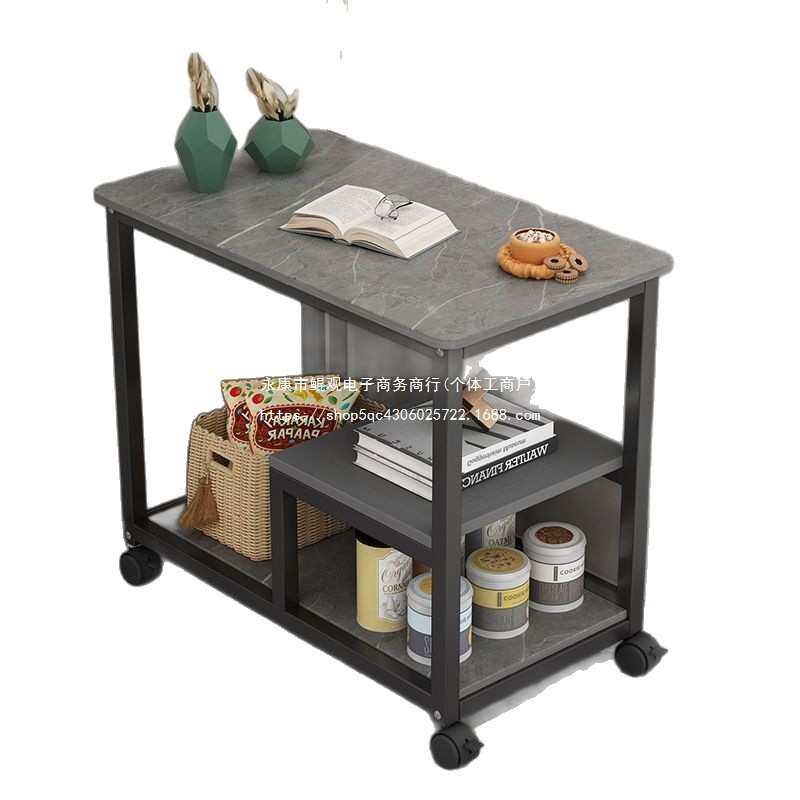岩板小茶台桌子沙发边几侧边柜简约茶水柜可移动小茶几带轮客厅