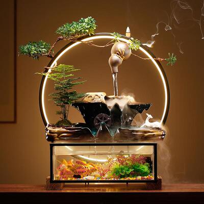 循环流水器摆件客厅家居办公室意桌面创玻璃景鱼财缸观开业FCV生