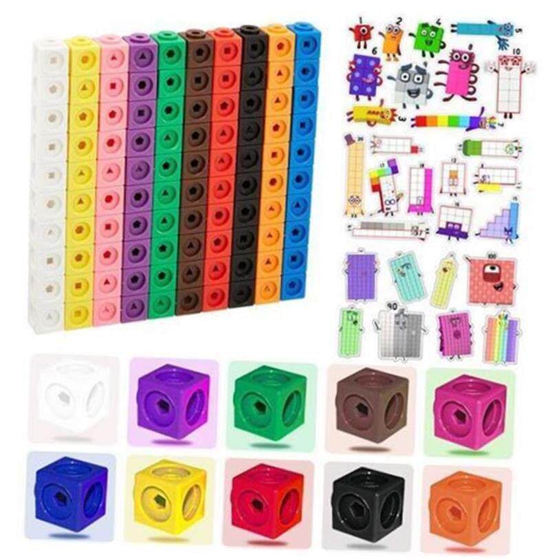 100pcs Numberblocks Multilink Linking Counting Cubes Snap - 实物图