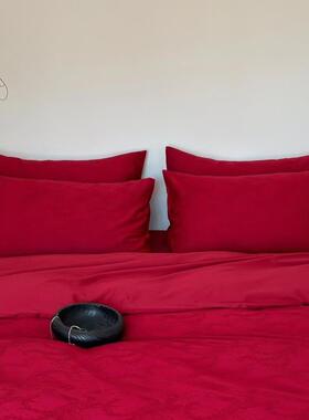 婚庆120结tzl20240纯棉六件品套提花柔软亲肤透气床用陪嫁婚红色