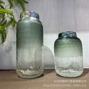 轻奢冰裂磨刻琉璃花瓶客厅酒柜高级摆件家居样板间酒店插花器装 饰