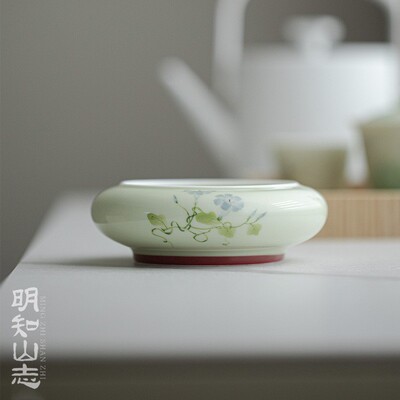 明知山志 果青牵牛花藤怀云建水 茶道配件水盂废水缸陶瓷手绘干泡