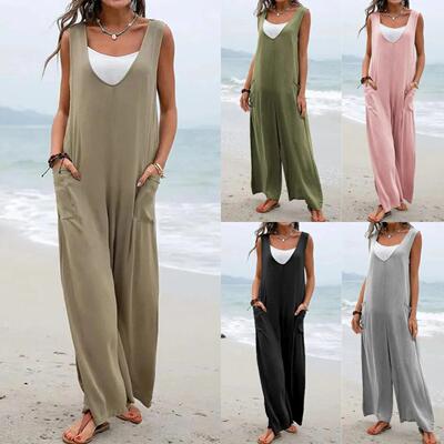 Bagged jumpsuit collar overalls wide leg pants for women