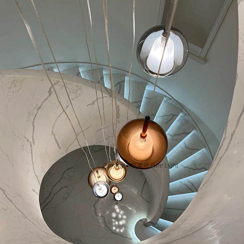 客厅大吊灯复式楼间旋转楼梯挑空上方loft灯别墅新款
