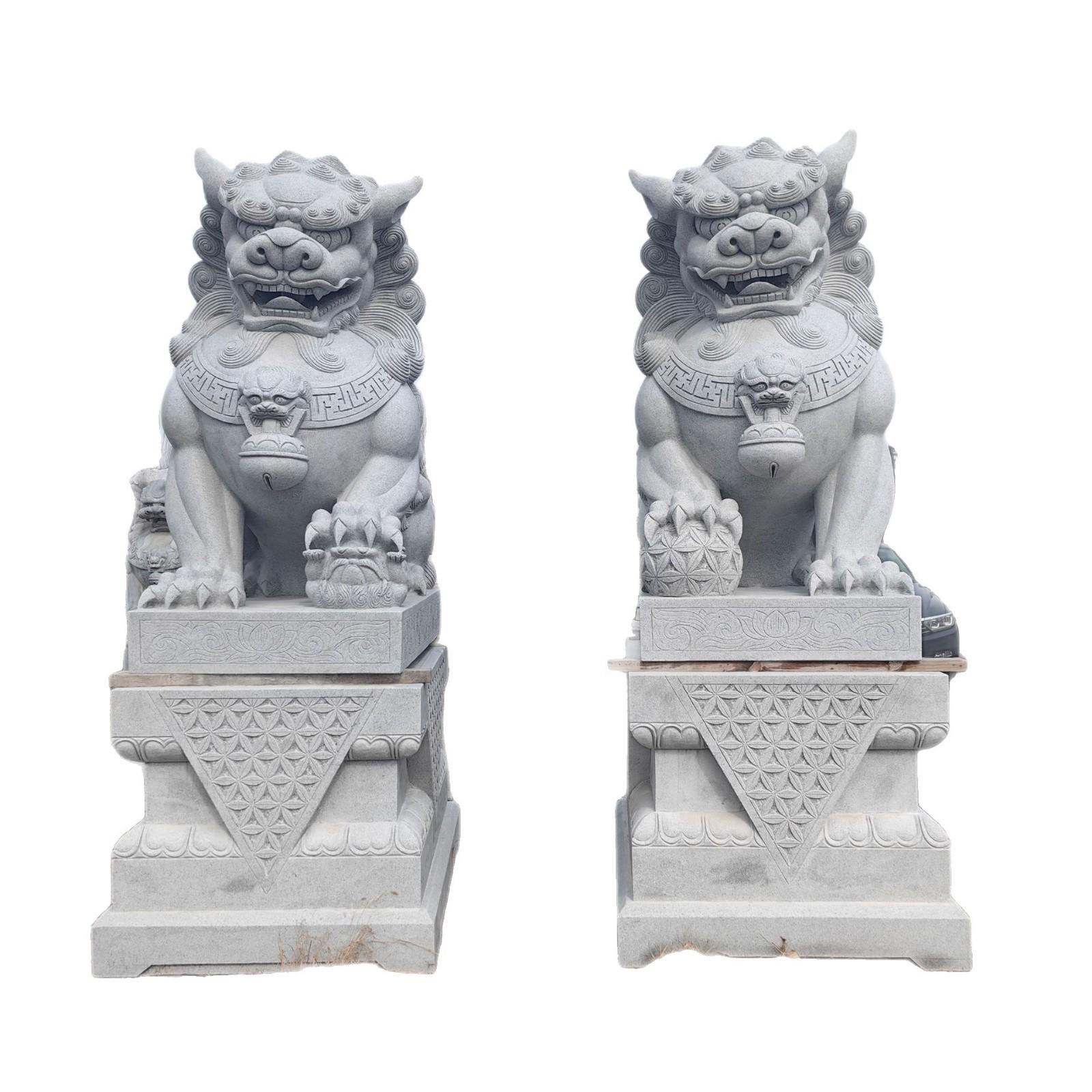 庭院别墅中式仿古石狮子摆件天然石材花岗岩青石雕刻石狮子