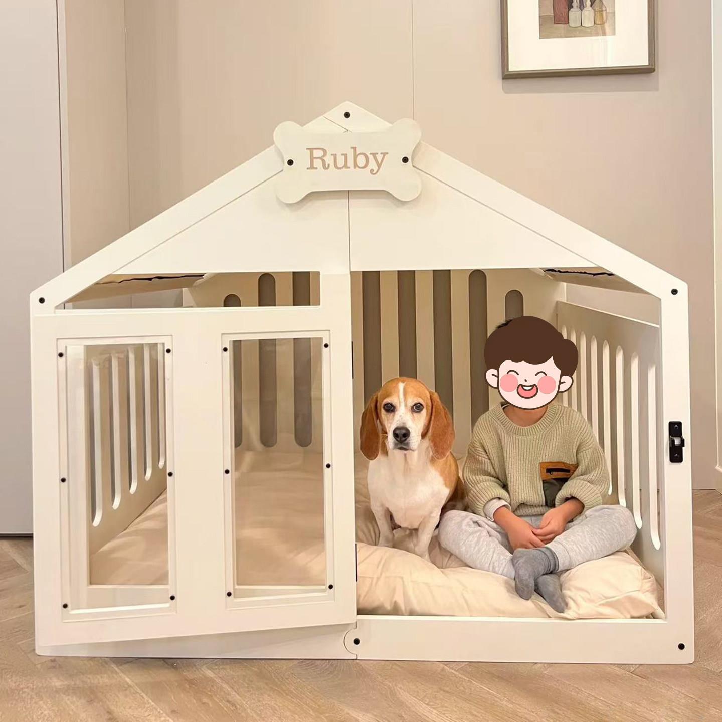 wlowood狗屋别墅实木狗窝大型犬金毛豪华可拆洗狗房子室内狗笼