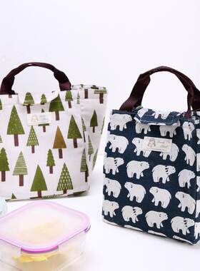 新款直销乐彩 森林风大容量棉麻野餐便当包冰包 韩版手提保温袋