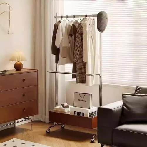 不锈钢挂衣架衣帽架落地可收纳移动家用卧室挂衣架服装店展示架