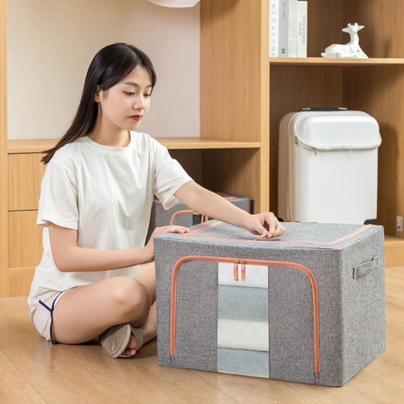 6JN收纳箱前开式100L粗棉麻布家用折叠储物箱百纳箱整理师特