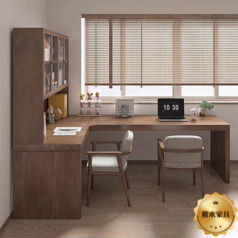 全实木转角书桌书架书柜卧室办公学生写字L型7双人电脑桌拐角靠墙