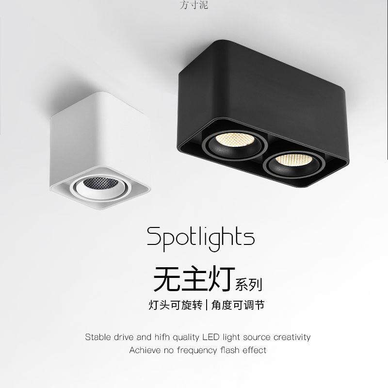 明装双头射灯led天花灯吸顶式斗胆灯客厅筒灯卧室方形无主灯照明