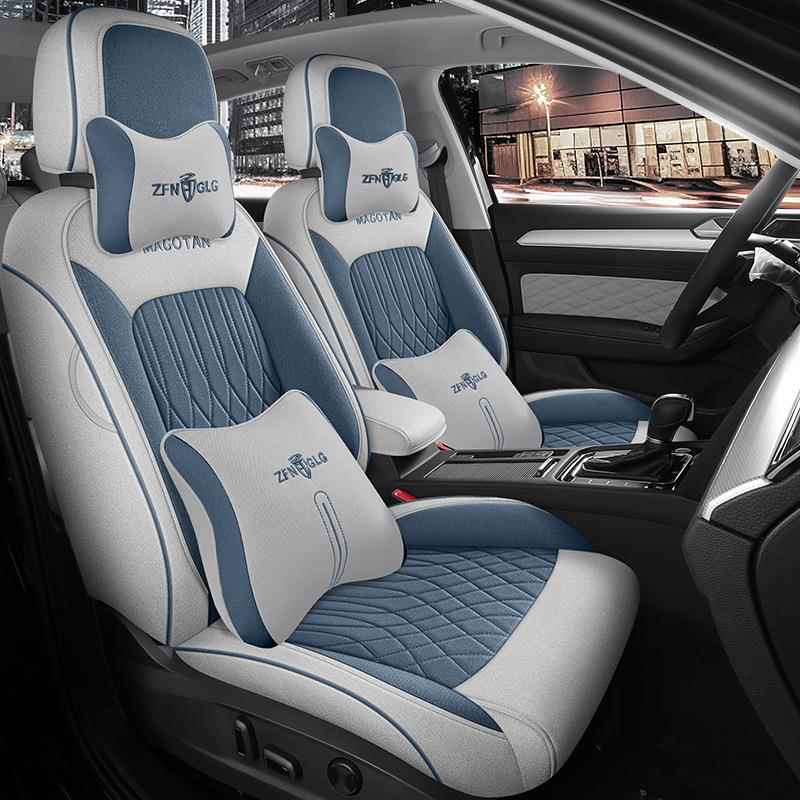 大众XDW用新迈腾专座四用季通亚麻布艺套透气汽车坐垫全包围座椅
