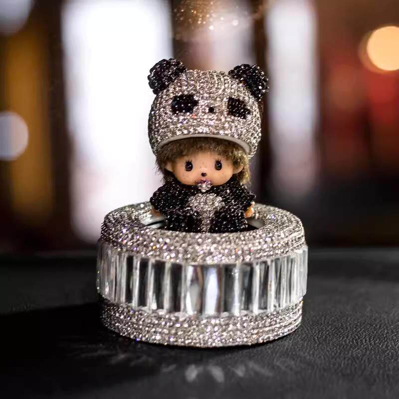 高档可爱蒙奇奇车香薰水晶工镶钻卡通汽车香水座汽车载摆手内件车