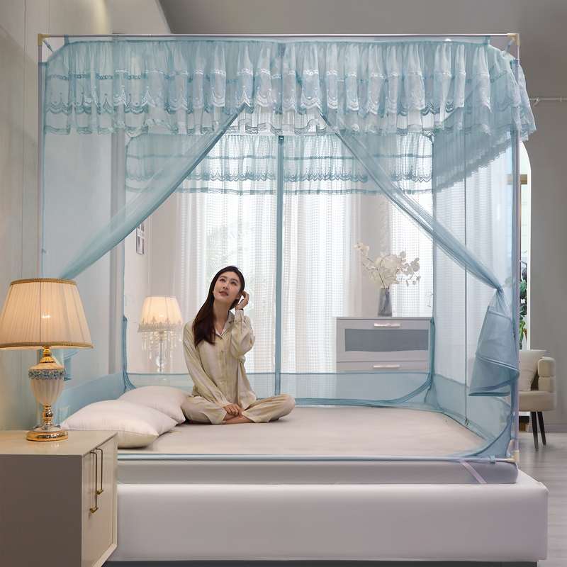 蕾丝蚊帐床摔回门花边蚊帐回双层笠防式u家用底三开儿童底t坐床+
