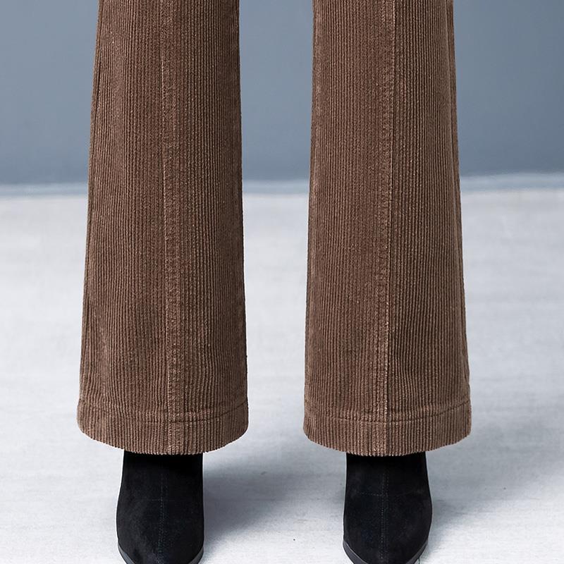 秋冬咖啡色裤子女2025高腰垂感中年妈妈棕色条绒微喇裤0923z