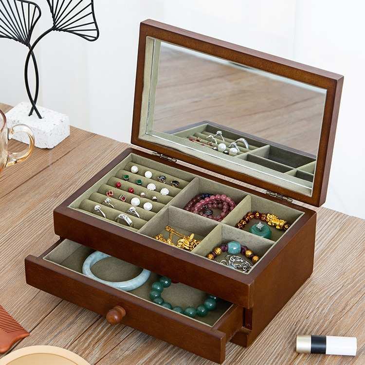 实木质中式梳妆收纳盒实木首饰盒实木收纳盒整理盒复古首饰收纳盒