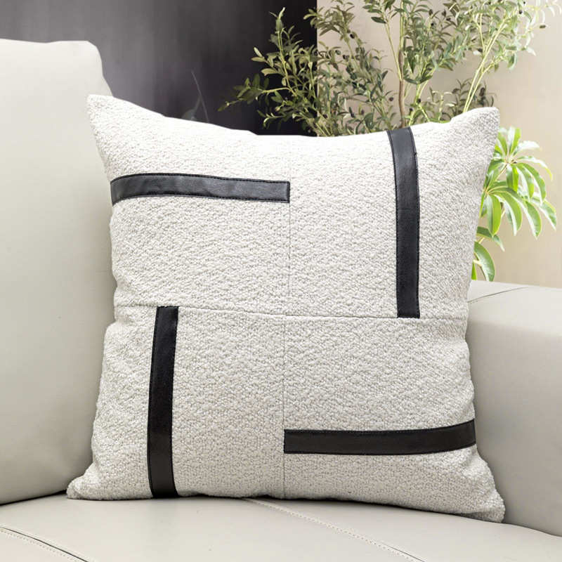 靠枕轻pu白色抱客厅枕黑色绒米靠垫现代贴样板间沙发奢创意圈简约