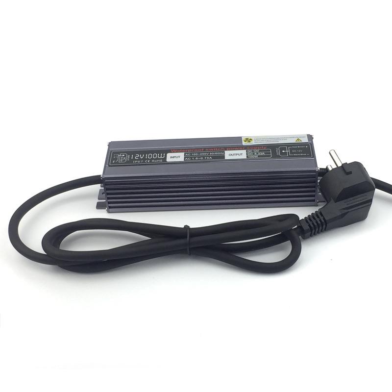 12V100W欧规插头线电源防水电源厂家美规防水电源澳规防水电源LED