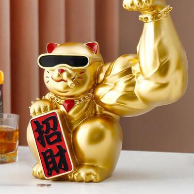 巨臂猫装饰品工艺品摆件前台家居臂开业劫财猫健身房树脂