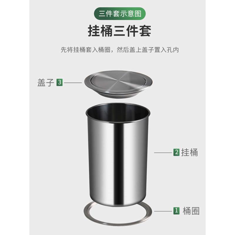 ∞批发304垃圾桶盖子配件台面嵌入式不锈钢摇盖翻盖家用厨房卫