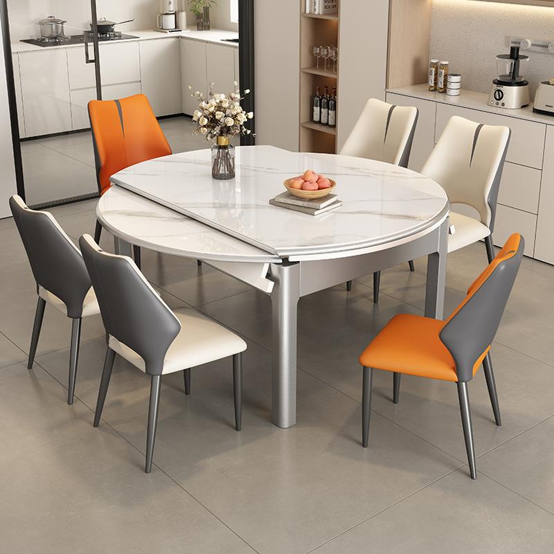 正品轻岩桌板餐桌椅圆组合家用小户型伸奢缩折叠饭方两用网红实木