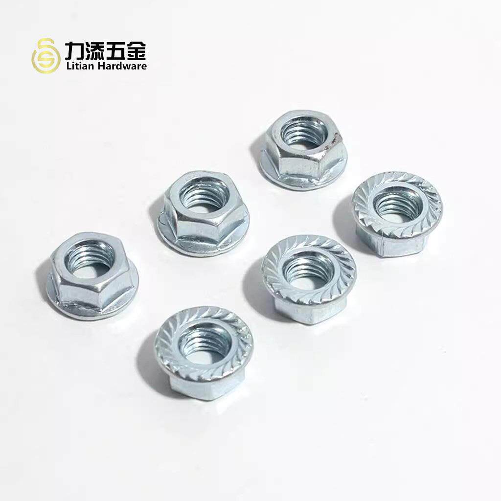 现货六角带垫法兰螺母螺帽防滑锁紧花齿螺母帽镀锌法兰螺母带边