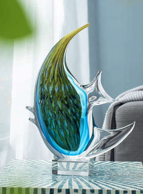 现代轻奢抽象艺术琉璃鱼摆件客厅玄关酒柜电视柜家居招财乔迁装饰