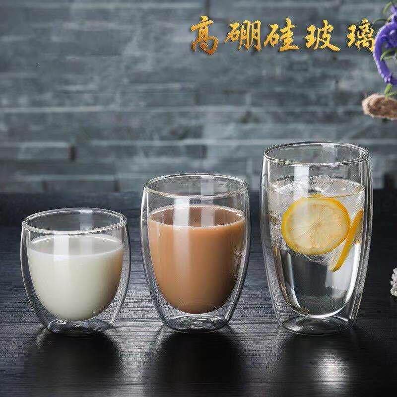 双层玻璃杯咖啡杯牛奶杯早餐杯高硼硅高颜值花茶杯蛋形加厚杯