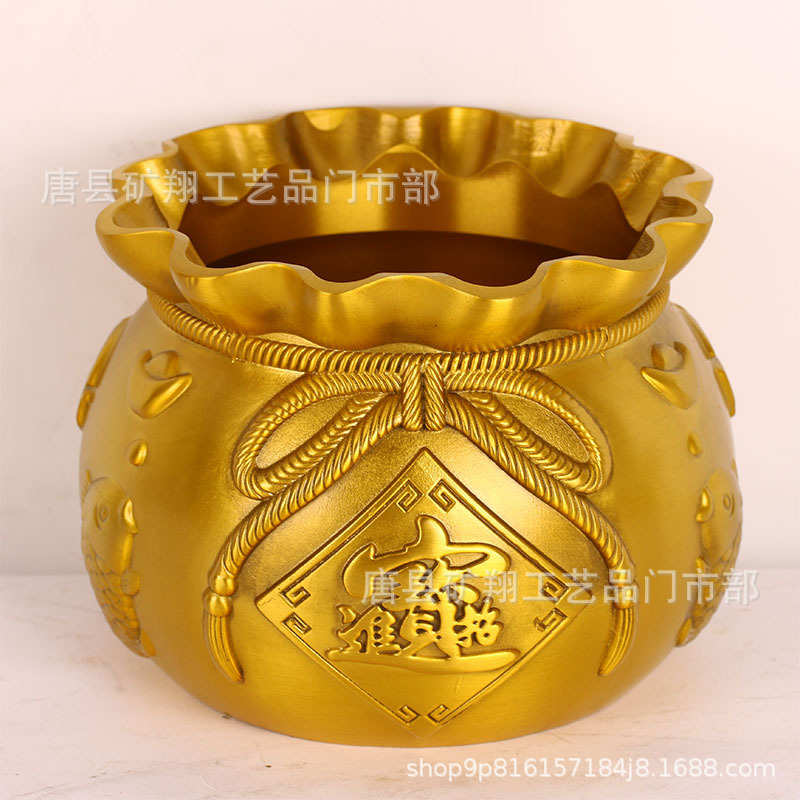聚钱袋子工艺品办公室福摆件字黄铜摆件宝黄铜金属缸笔筒