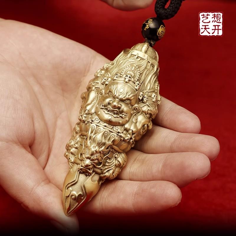 全铜金刚降魔杵手把件男士随身护身符四面佛像三面法器黄财神菩萨