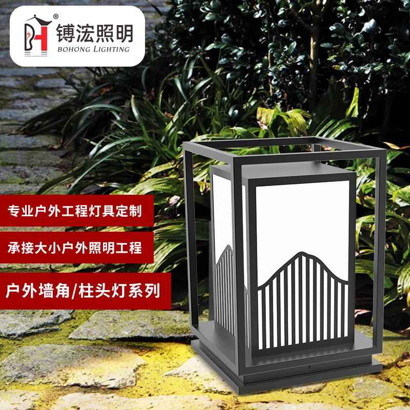 景观墙头照明路灯不锈钢花园别墅柱头灯仿云石围墙门新中式灯