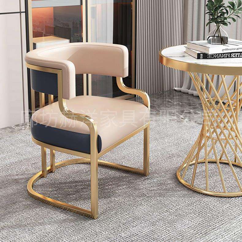 轻奢镀金扶手靠背餐椅售楼处茶椅酒店沙发椅子书房办公接待洽谈椅