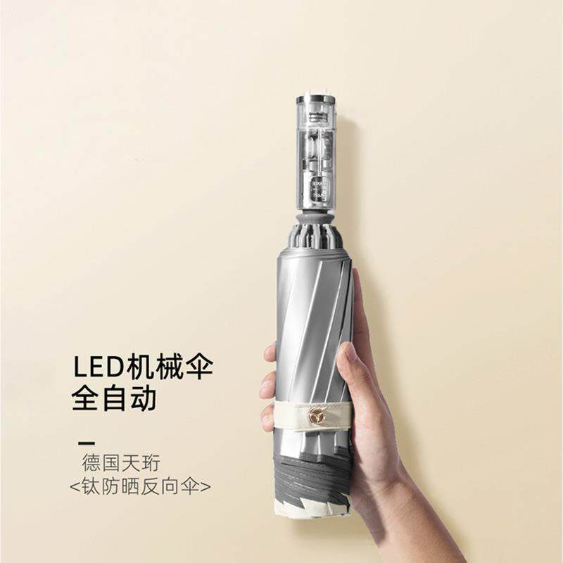 LED灯全自动伞反向折叠雨伞防风防晒钛银遮阳晴雨伞两用安全制定