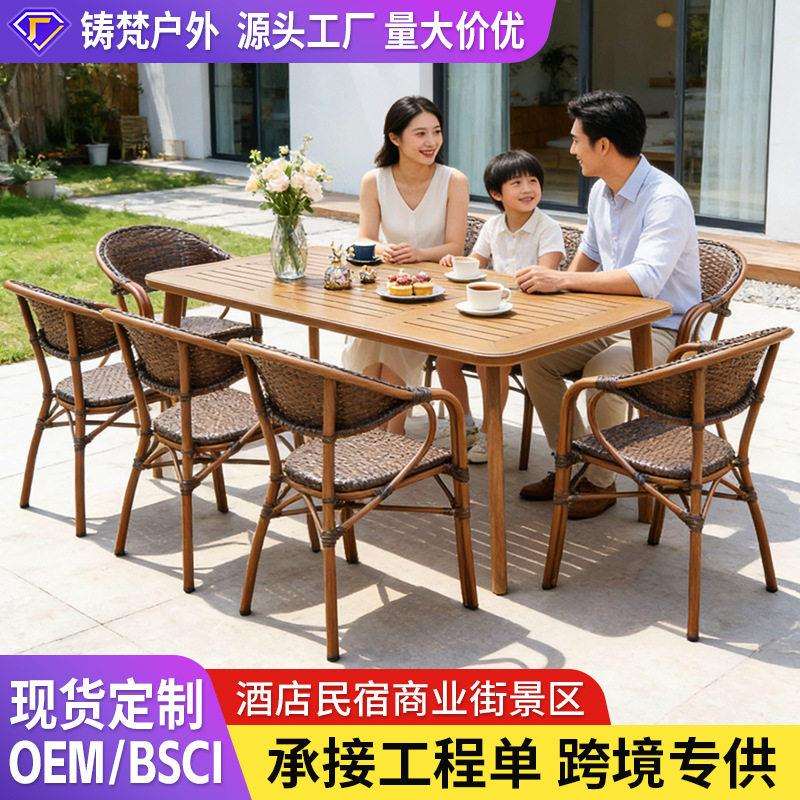 户外桌椅室外庭院阳台铸铝瓷砖桌仿藤椅景区民宿商业街酒店餐桌椅