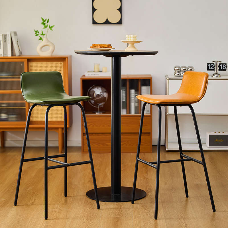 现代简约家用吧台椅网红轻奢前台椅酒吧椅子靠背皮革铁艺椅高脚凳