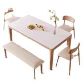 现代简约岩板餐桌椅组合小户型北欧全实木客厅家用长方形写字桌子