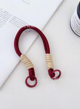 时尚酒红色圣诞新年款手机短挂绳防摔手腕绳手机链ccd相机挂链女