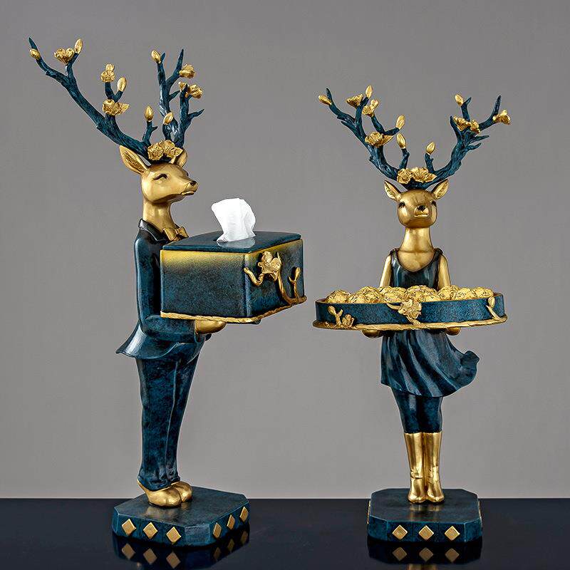 创意欧式鹿纸巾盒托盘摆件客厅茶几玄关小物件收纳办公桌面装饰品